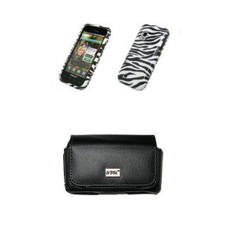 EMPIRE Black Leather Case Pouch with Belt Clip and Belt Loops + Black and White Zebra Skin Design Snap On Cover Case for Samsung Mesmerize I500 Cell Phones & Accessories