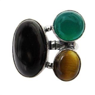 .925 Silver Plated Copper Onyx Multi Stone Ring Indian Jewelry Party Wear Antique Style Jewelry Gift SIZE 8.75 Jewelry