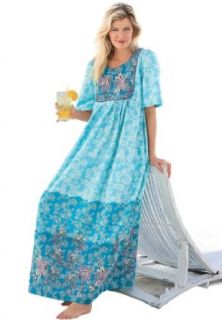 Only Necessities Women's Plus Size Long Lounger with Bib & Border Print Nightgowns