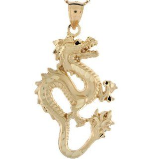 14k Real Gold Diamond Cut Dragon Charm Pendant Jewelry