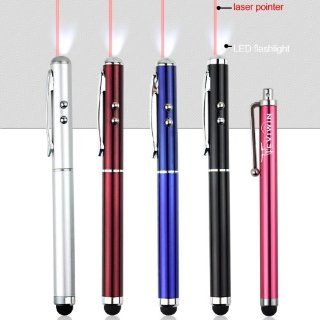 Teviwin(TM)(B035) 3pcs 3 in 1 Multifunctional Stylus With Laser Pointer& LED Flashlight Universal Capacitive Stylus Pen for iphone 5 5s 4s 4 ,and other cell phone ,ipod Touch,ipad 5,Samsung Galaxy Note 3 ,Tablet, Come with Flannelette Bag (red/blue/bla