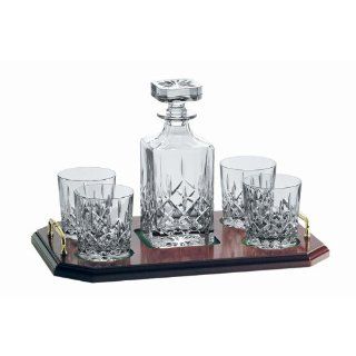 Galway Irish Crystal Longford Whiskey Decanter & 4 Glasses Tray Set Grocery & Gourmet Food