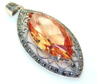 Created Honey Topaz Women's Silver Pendant 14.50g (color honey, dim. 2, 1, 3/8 inch). Created Honey Topaz, Marcasite Crafted in 925 Sterling Silver only ONE pendant available   pendant entirely handmade by the most gifted artisans   one of a kind wor
