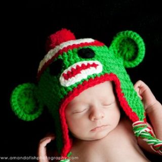 Melondipity Festive Christmas Sock Monkey Crochet Baby Hat Holiday Beanie Clothing