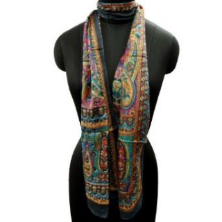 Green Pure Silk Scarf Women Head Wrap Stole Scarves Floral Print India Gift
