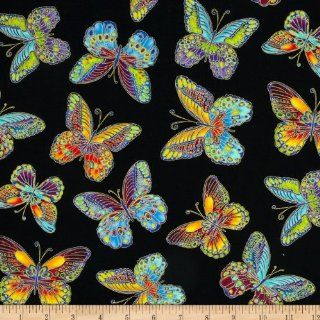 Glimmer Butterfly Black Fabric By The YD