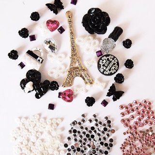 DIY 3D Bling Cell Phone Case Deco Kit Rhinestone Eiffel Tower & Black Rose Cabochons   Cell Phone Carrying Cases