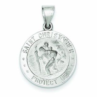 14K White Gold Polished and Satin St. Christopher Medal Pendant Jewelry