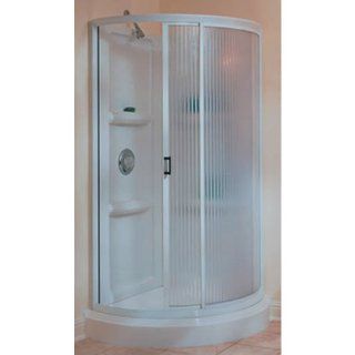 "Complete Free Standing Shower ""34"""" HIGH GLOSS WHITE FINISH ROUND SHOWER KIT, FLUTED"""   Shower Bases  