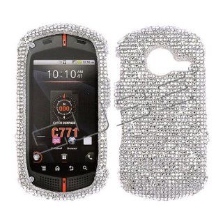 Verizon Casio G'zone Commando C771 C 771 Cover Faceplate Face Plate Housing Snap on Snapon Protective Hard Crystal Case Full Diamond Silver Cell Phones & Accessories