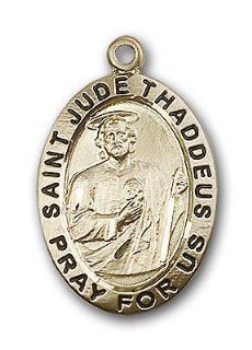 Large Detailed Men's 14kt Solid Gold Pendant Saint St. Jude Medal 1 x 5/8 Inches Desperate Situations 4023  Comes with a Black velvet Box Pendant Necklaces Jewelry