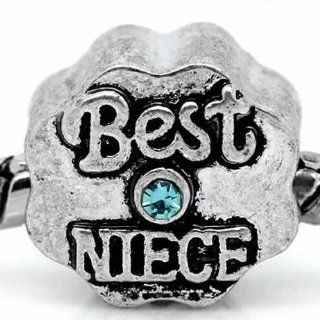 "Best Niece"Flower Shape Charm Bead Spacer Pandora Troll Chamilia Biagi Bracelet Compatible (Blue Rhinestone) Jewelry
