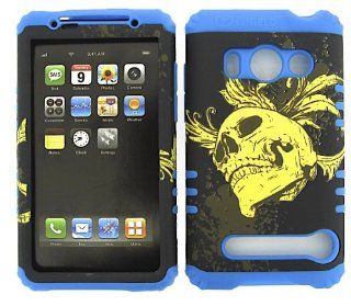 HYBRID IMPACT SILICONE CASE + BLUE SKIN FOR HTC EVO 4G A9292 YELLOW SKULL Cell Phones & Accessories