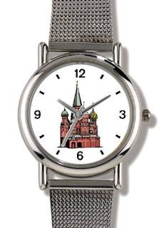 Moscow Kremlin St. Basil Cathedral   Russian Theme   WATCHBUDDY ELITE Chrome Plated Metal Alloy Watch with Metal Mesh Strap Size Large ( Men's Size or Jumbo Women's Size ) WatchBuddy Watches