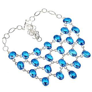 Generic AwesomeSunshine Sapphire Crystal Blue Quartz Chain Pendant Necklace 21" Jewelry