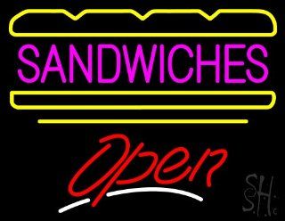 Sandwiches Logo Script2 Open Yellow Line Outdoor Neon Sign 24" Tall x 31" Wide x 3.5" Deep  Business And Store Signs 
