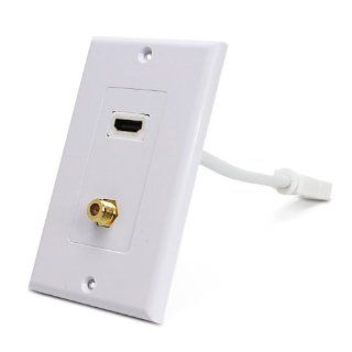 Fosmon Gold Plated HDMI Pigtail + F Connector Coaxial Combo Wall Plate Face Cover for Home Theater DVD Cable Satellite TV PS3 HDTV   White Electronics