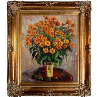 art Mon2484 Fr 801G20X24 Monet Vase of Chrysanthemums with Renaissance Bronze Frame, Bronze Finish   Oil Paintings