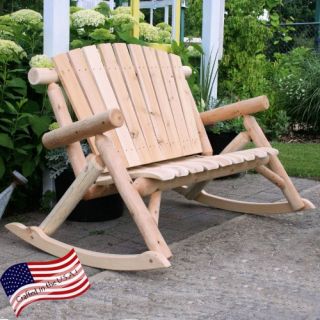 Lakeland Mills Classic Cedar Log Rocking Loveseat Bench   Outdoor Rocking Chairs