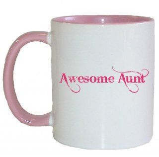 Mashed Mugs   Awesome Aunt   Coffee Cup/Tea Mug (White/Pink) Kitchen & Dining