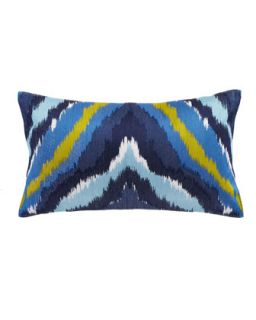 Pillow with Blue, White, and Yellow Wave Embroidery, 20 x 12