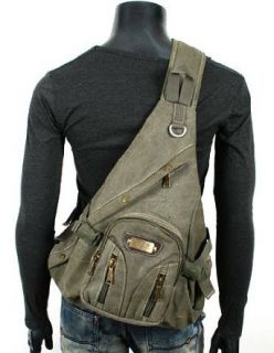 Men's Military style Single shoulder Crossbody Canvas Backpack   Army Green Cross Body Handbags Shoes