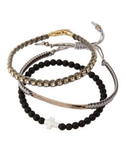 Set of Three Crystal & Beaded Bracelets, Black/Gray