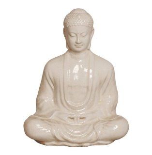 Antique White Ceramic Meditating Buddha Lotus Seat Sculpture  30"H   Statues