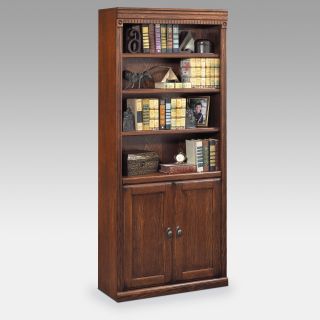 kathy ireland Home by Martin Huntington Oxford Wood Bookcase with Doors   Burnished Brown   Bookcases