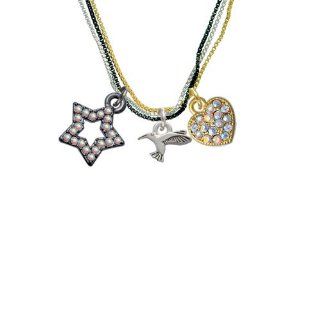 Mini Silver Hummingbird RockStar Tri Color Necklace Delight Jewelry