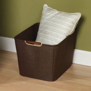 15.75 in. Coffee Linen Bin with Wood Handles   Storage Bins & Baskets