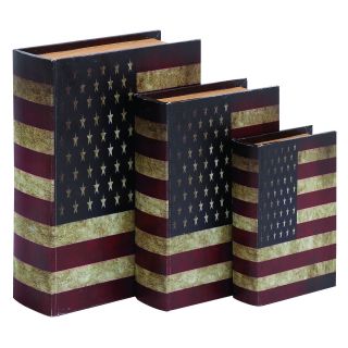 Benzara 9 13H in. American Flag Theme Book Box Set   Decorative Boxes & Baskets
