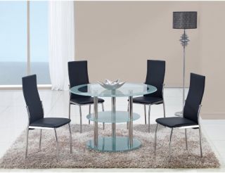 Global Furniture Tiered Base 5 Piece Round Dining Set   with High Back Chairs   Black   Dining Table Sets