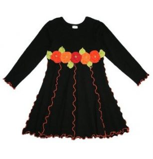 Love U Lots by Mulberribush Girls 2T 4T Black Orange Flowers Knit Panel Dress, 4 Clothing