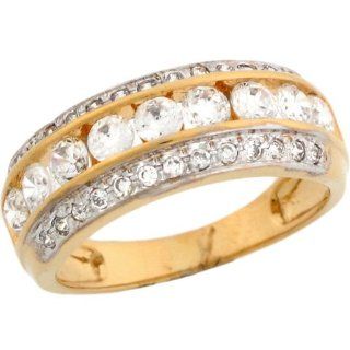 10k Two Toned Real Gold White CZ Elegant Anniversay Ladies Ring Jewelry
