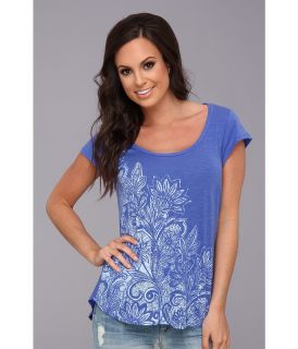 Lucky Brand Floral Stamp Tee Womens T Shirt (Blue)