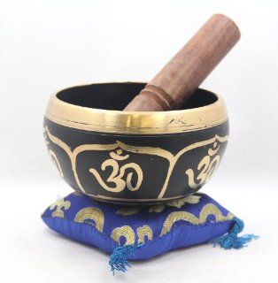 Tibetan Large Heavy Meditation OM / AUM Peace Singing Bowl With Mallet and Silk Cushion Musical Instruments