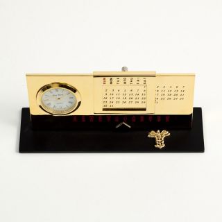 Bey Berk International Medical Perpetual Calendar with Clock   Gold Plated   Desktop Clocks