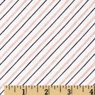 French Terry Diagonal Stripe White/Peach/Brown Fabric