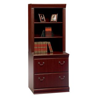 Bush Birmingham Lateral File with Hutch   Harvest Cherry   File Cabinets