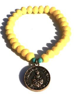 Jubel & Stern yellow stretchy bracelet made of crystals, elastic, with turquoise natural stone and Buddha as coin pendant Jewelry