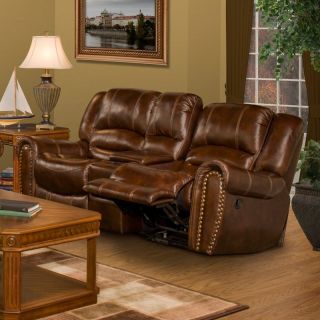 Parker House Neptune Leather Glider Loveseat with Console in Tobacco   Loveseats