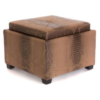 Andrea Croc Tray Top Storage Ottoman   Gold and Brown   Ottomans