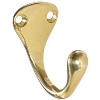 Rockwood 790.3 Brass Small Coat Hook, 1 1/4" Width x 1 3/8" Height, 1 7/8" Projection, Polished Clear Coated Finish