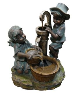Alpine Polyresin Boy and Girl Fetching Water   Garden Statues