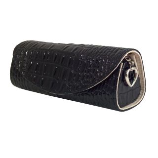 Mele Fall Black Croco Faux Leather Travel Jewelry Roll   7W x 2.5H in.   Womens Jewelry Boxes