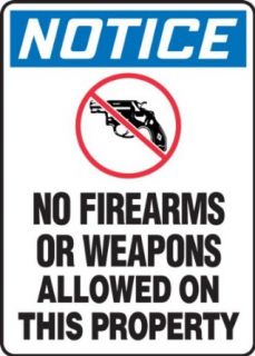 Accuform Signs MACC817VS Adhesive Vinyl Safety Sign, Legend "NOTICE NO FIREARMS OR WEAPONS ALLOWED ON THIS PROPERTY" with Graphic, 7" Width x 10" Length, Blue/Black on White Industrial Warning Signs