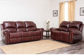 Abbyson Living Lexington Dark Burgundy Italian Leather Reclining Loveseat and Sofa Set   Sofa Sets