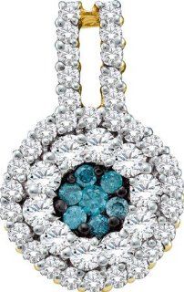 14KT White Gold 1.00 CTW Blue Diamond Flower Pendant Jewelry