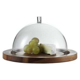 Jenaer Glas 9.5 in. Cheese Dome with Acacia Plate   Bell Jars & Cheese Domes